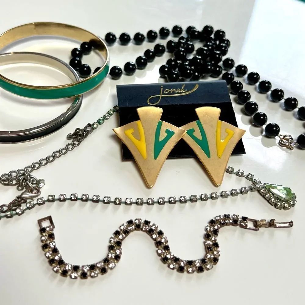 Six Piece Vintage Mixed Era Necklace, Earrings Bracelet Costume Jewelry Lot
